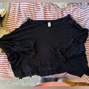 Free People Distressed Knit Over Sized Cropped Sweater